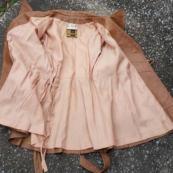 Vintage 1960s Belted Leather Duster Topper Coat - Picture 13 of 15